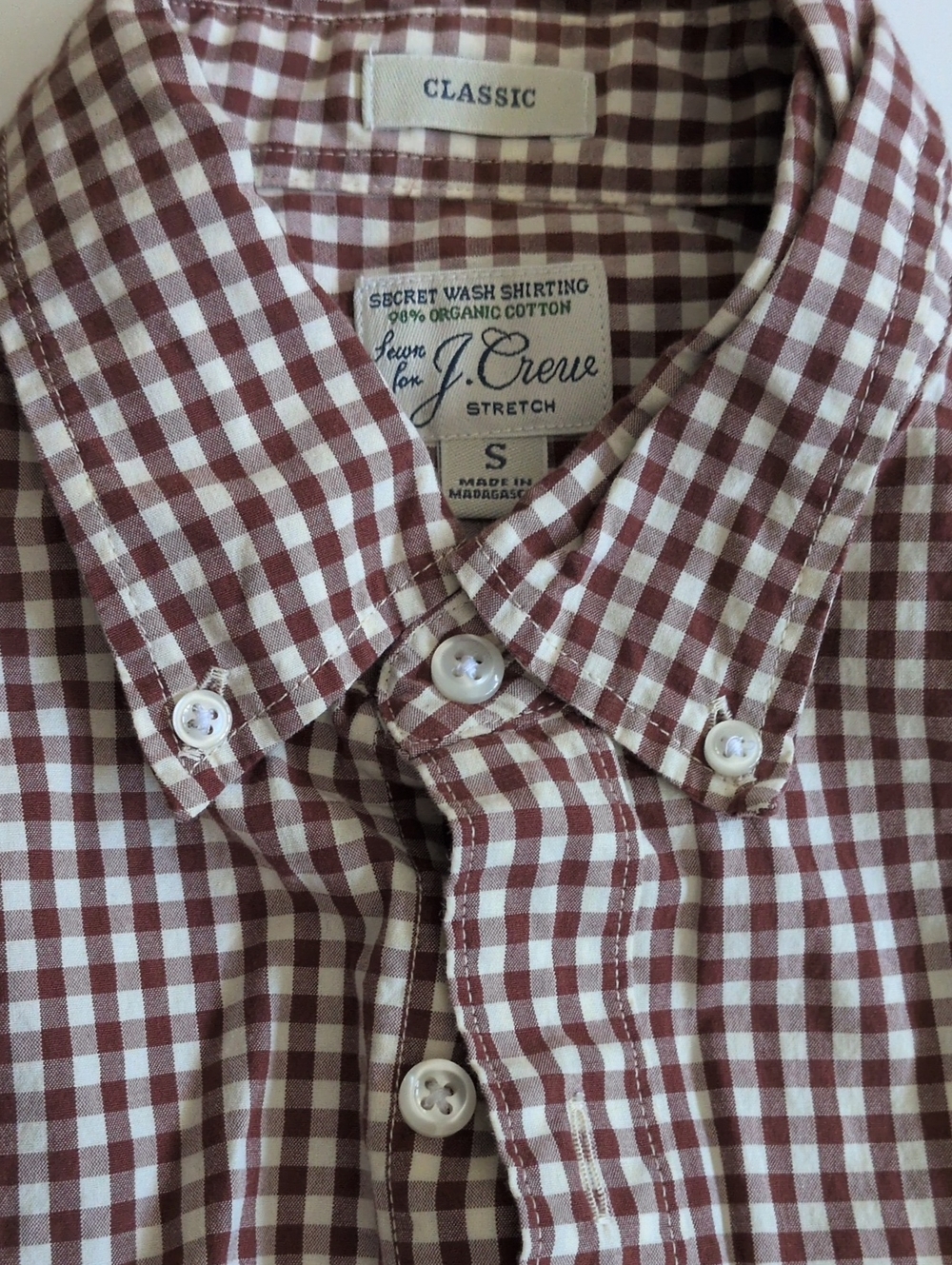 J. Crew Brown and White Gingham Button-Down Shirt